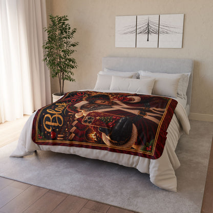 Black Love Christmas Couple Sherpa Blanket | Holiday Afrocentric Throw