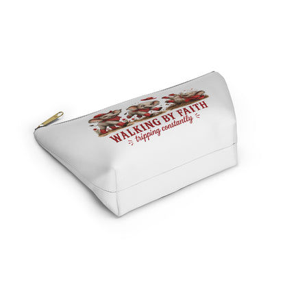 Walking By Faith Tripping Constantly Makeup Bag, Cute Elephant Cosmetic Pouch, Whimsical Baby Elephant Zipper Bag, Elephant Lover Gift