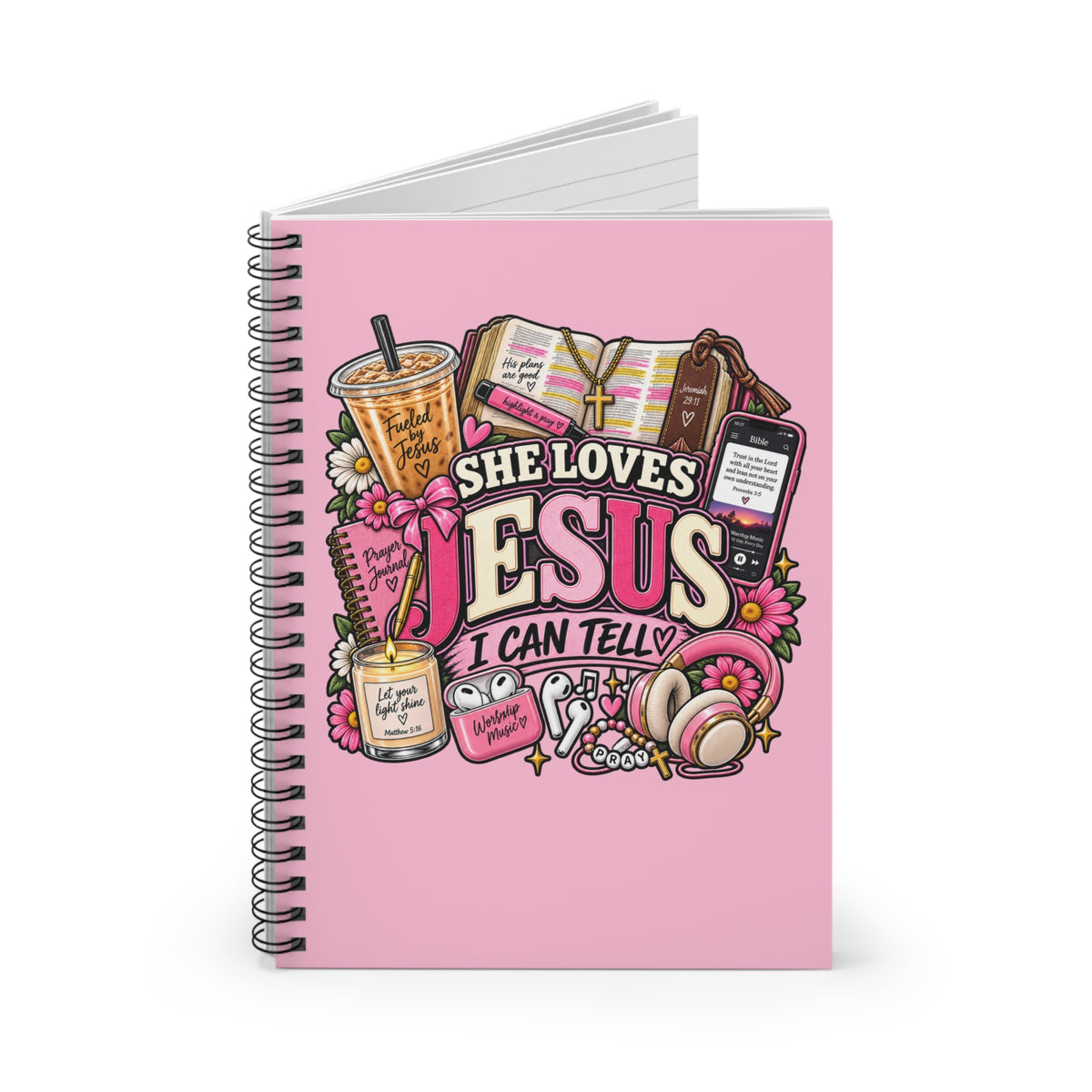 She Loves Jesus I Can Tell Spiral Journal, Christian Girly Notebook, Faith Based Prayer Journal, Cute Pink Bible Journal Gift for Her