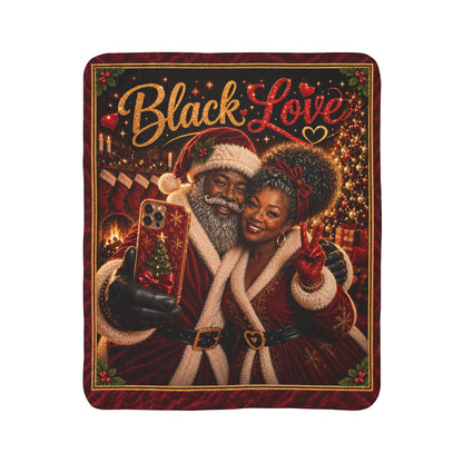 Black Love Christmas Couple Sherpa Blanket | Holiday Afrocentric Throw