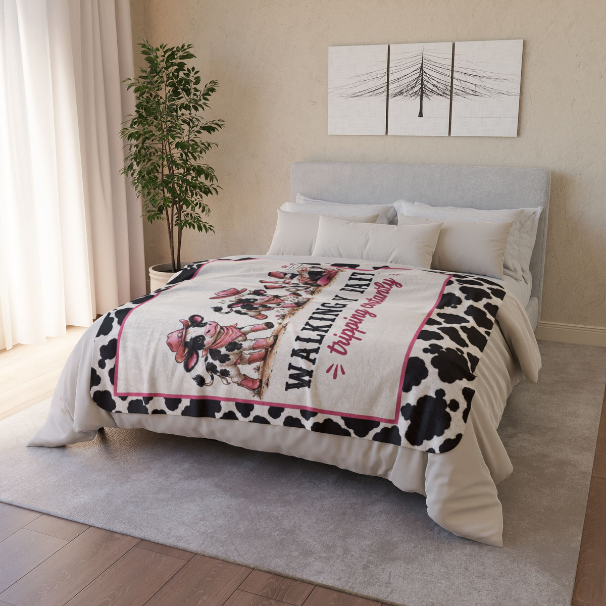 Limited Edition Walking By Faith Tripping Constantly Cow Sherpa Blanket | Cow Print Plush Fleece, Extra Warm Cozy 50x60, Christmas Gift