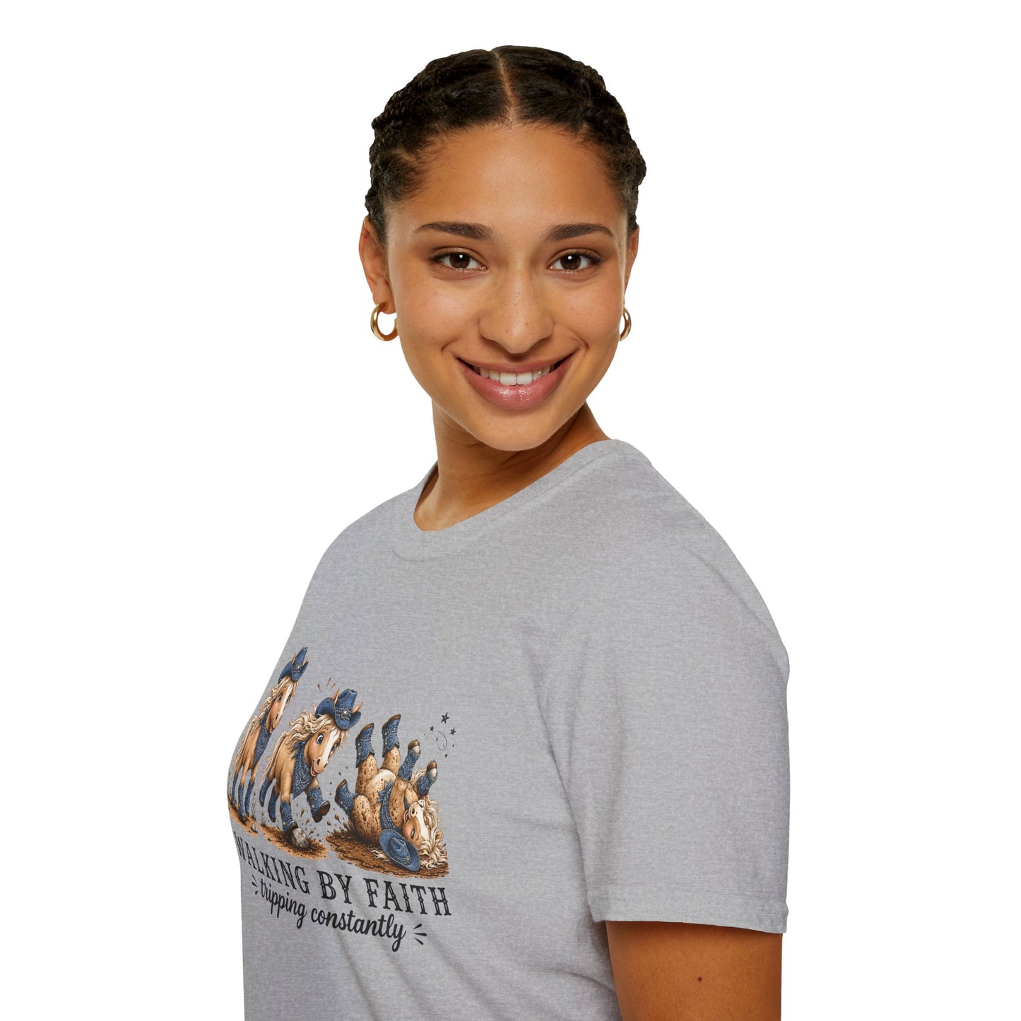 Walking by Faith (Tripping Constantly) Horse Denim Cowgirl  Graphic Tee
