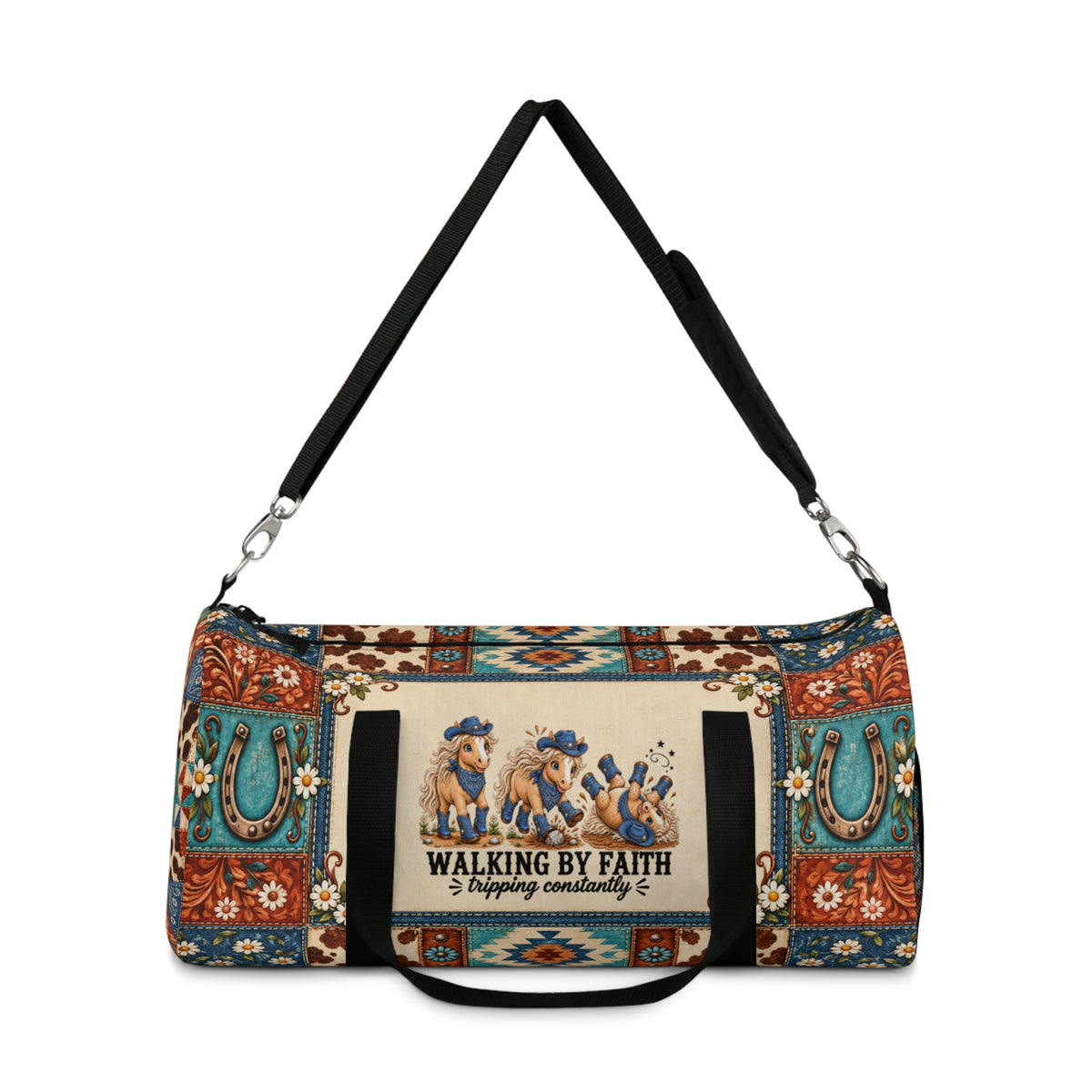 Walking By Faith Tripping Constantly Horse *Limited Edition* Duffel Bag, Western Cowgirl Rodeo Weekend Canvas Travel Bag, Horse Getaway Gift