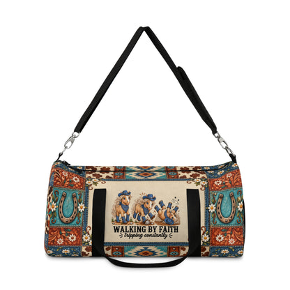 Walking By Faith Tripping Constantly Horse *Limited Edition* Duffel Bag, Western Cowgirl Rodeo Weekend Canvas Travel Bag, Horse Getaway Gift