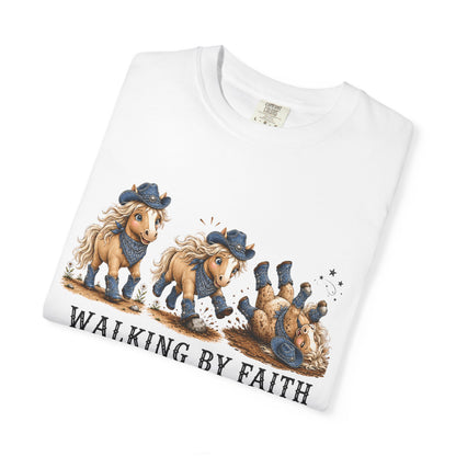 Comfort Colors® Walking By Faith Tripping Constantly Shirt Western Cowgirl Horse lover Tee Trendy Faith Christian Mom Country  Shirt