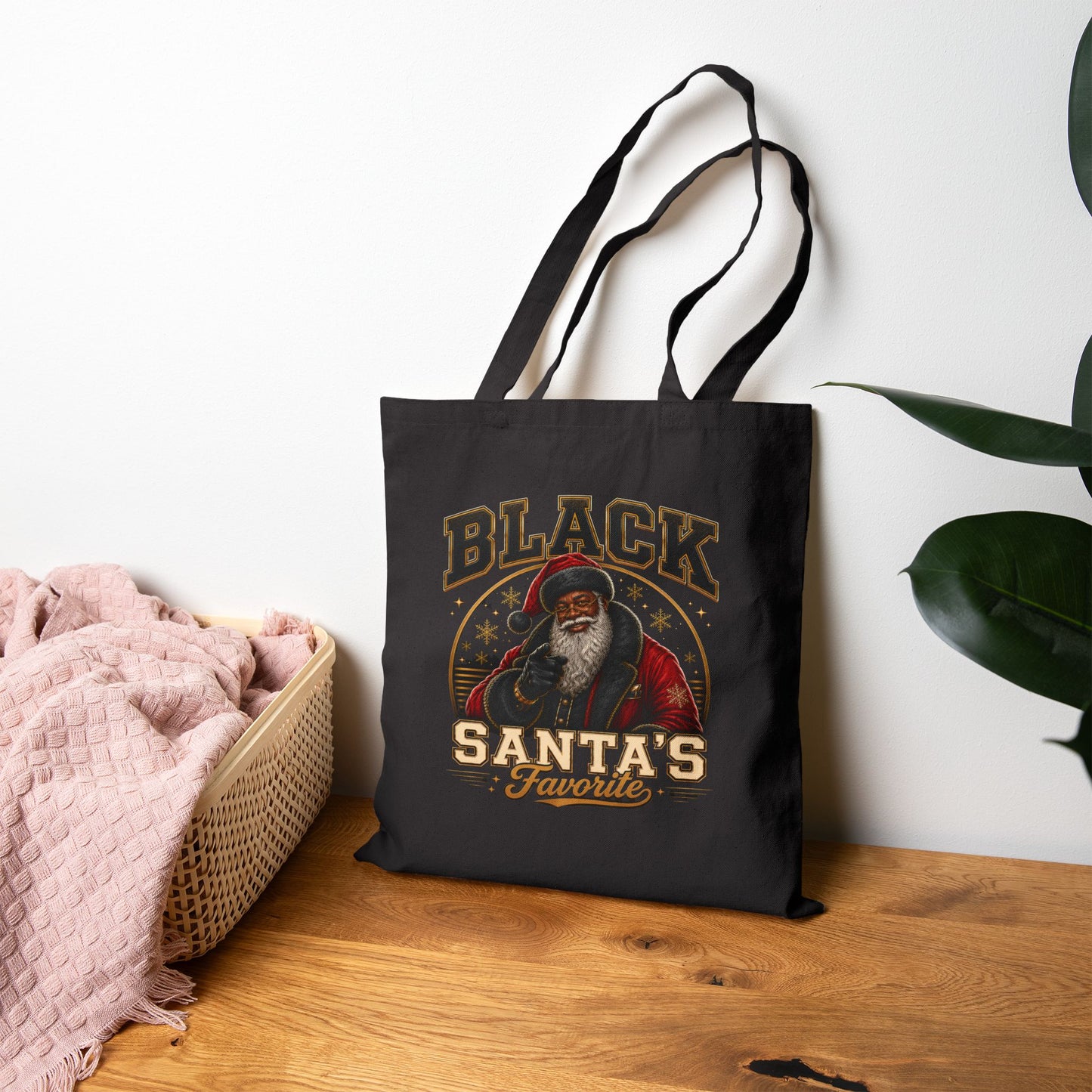Black Santa Gift Bag Tote – Christmas Tote Bag, African American Santa Holiday Gift Bag