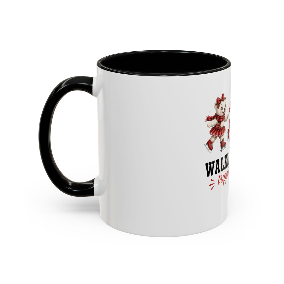 Walking By Faith Tripping Constantly Polar Bear Mug, Christmas Ice Skating Coffee Cup