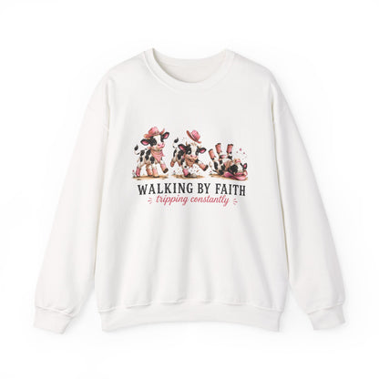 Walking By Faith Tripping Constantly Cow Winter Holiday Sweatshirt