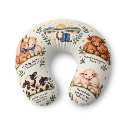 Walking By Faith Nursing Pillow Cover, Western Farm Animal Baby Feeding Pillow Cover, Christian Scripture Nursery Decor, Cow Horse Lamb Gift