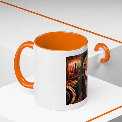 Kwanzaa Santa Mug Black Santa Claus Selfie Kinara Coffee Cup African American Christmas Kwanzaa Gift Orange Accent Mug