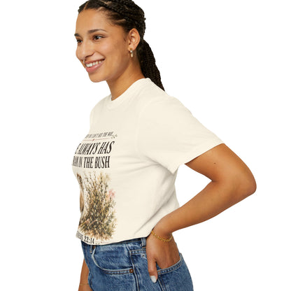 Comfort Colors® He Always Has a Ram in the Bush Tee, Minimal Christian Shirt Women