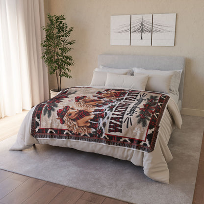 Walking By Faith Tripping Constantly Christmas Sherpa Blanket, Plaid Cowgirl Horse Throw, Western Holiday Cow Print Fleece Blanket