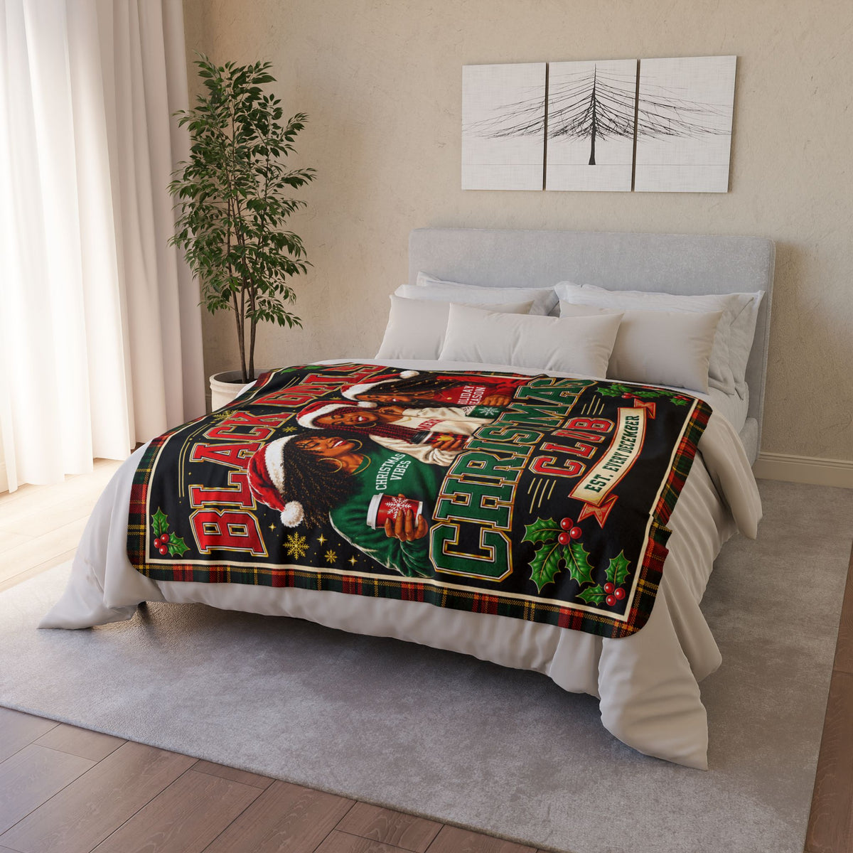 Black Girls Christmas Club Sherpa Fleece Blanket Sisterhood Black Girl Magic Holiday Plaid Christmas Throw Gift