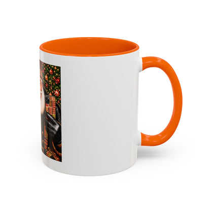 Kwanzaa Santa Mug Black Santa Claus Selfie Kinara Coffee Cup African American Christmas Kwanzaa Gift Orange Accent Mug