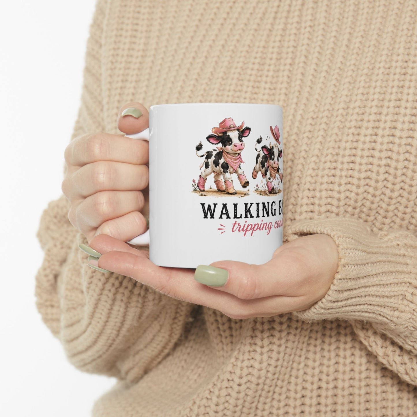 Walking By Faith Tripping Constantly Cow Mug, Christian Coffee Cup, Funny Faith Humor Graphic Quote Religious Farmhouse Coffee Mug Gift
