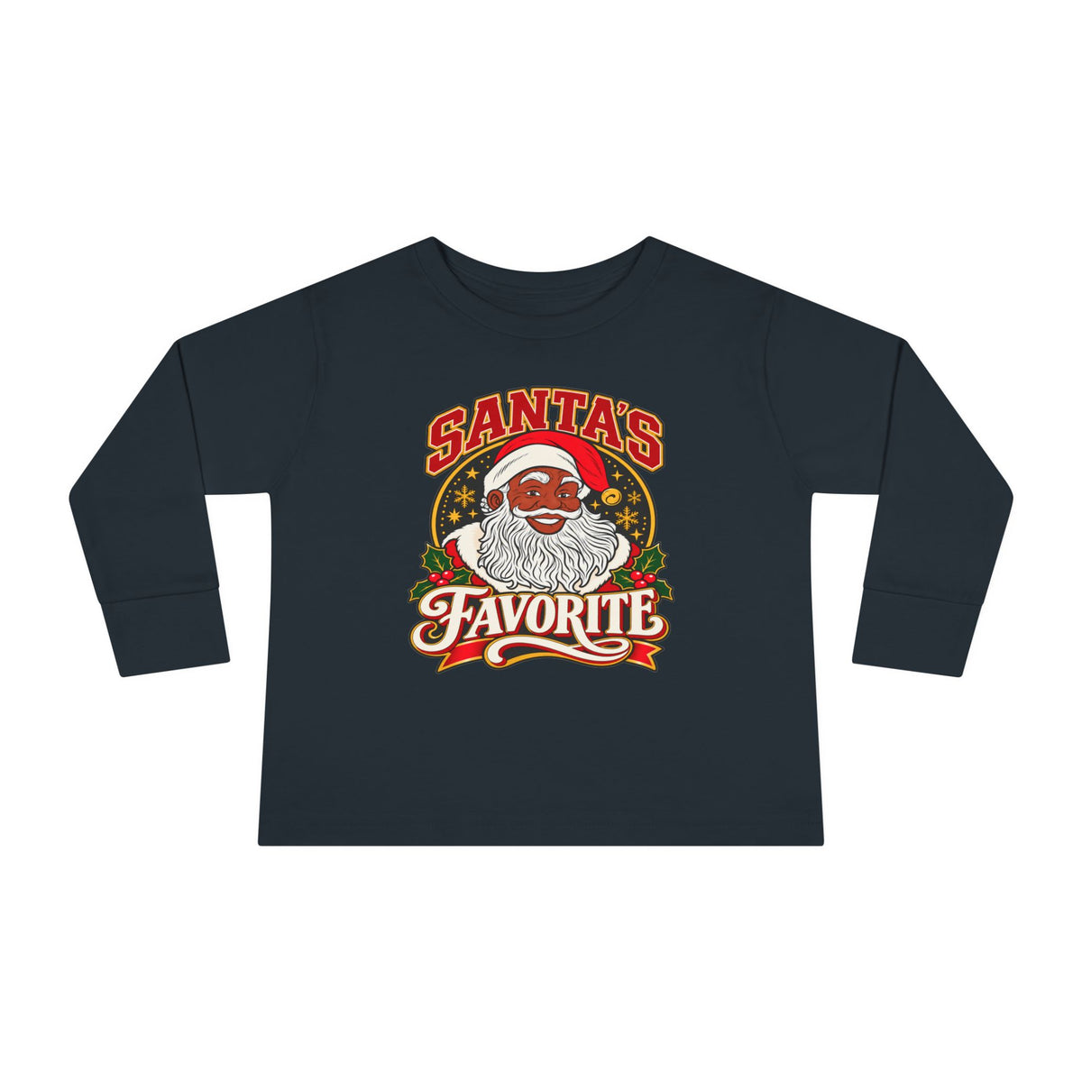 Toddler Christmas Pajama Shirt, Santa's Favorite Long Sleeve Shirt, Black Santa Christmas Pajamas, Kids Holiday Photo Outfit