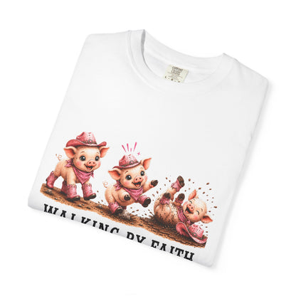 Comfort Colors® Walking By Faith Tripping Constantly Piglet Shirt, Pig Lovers Gift, Pig Shirt, Christian Gift, Faith Shirt, Whimsical Gifts