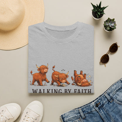 Walking By Faith Tripping Constantly Highland Cow Design