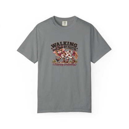 Walking By Faith Tripping Constantly Sassy Cow Comfort Colors® Cowgirl Tee