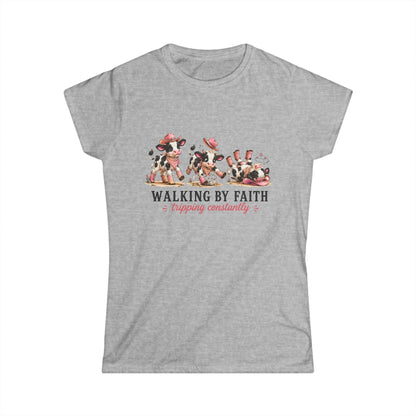 Walking By Faith Tripping Constantly Cow Fitted Shirt