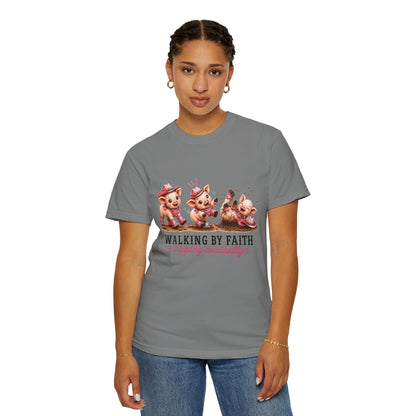 Comfort Colors® Walking By Faith Tripping Constantly Piglet Shirt, Pig Lovers Gift, Pig Shirt, Christian Gift, Faith Shirt, Whimsical Gifts