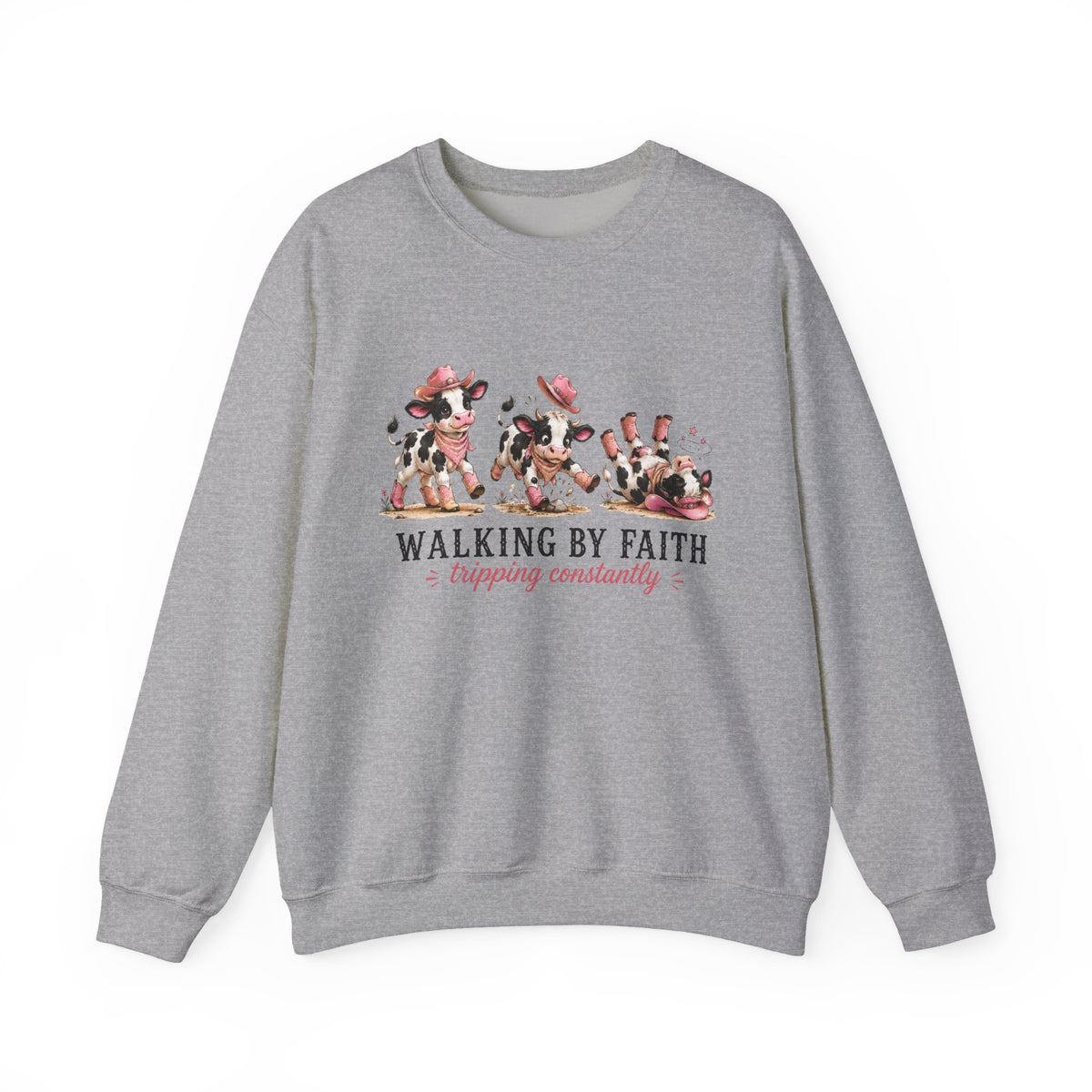 Walking By Faith Tripping Constantly Cow Winter Holiday Sweatshirt