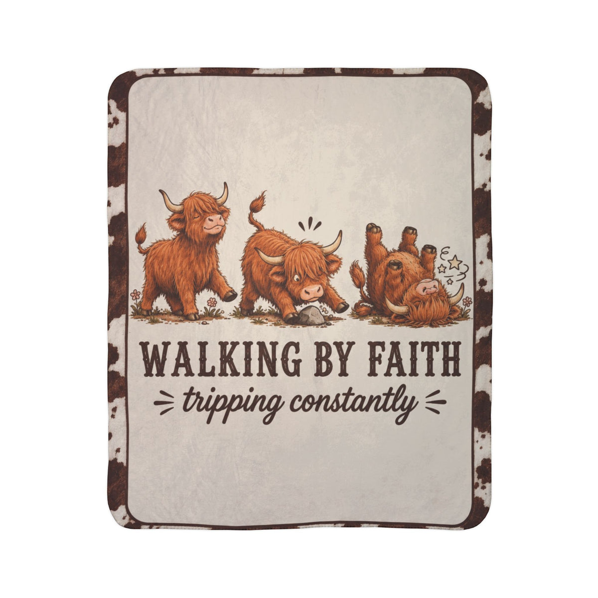 Limited Edition Walking By Faith Tripping Constantly Highland Cow Sherpa Blanket | Plush Fleece Throw, Extra Warm Cozy 50x60, Christmas Gift