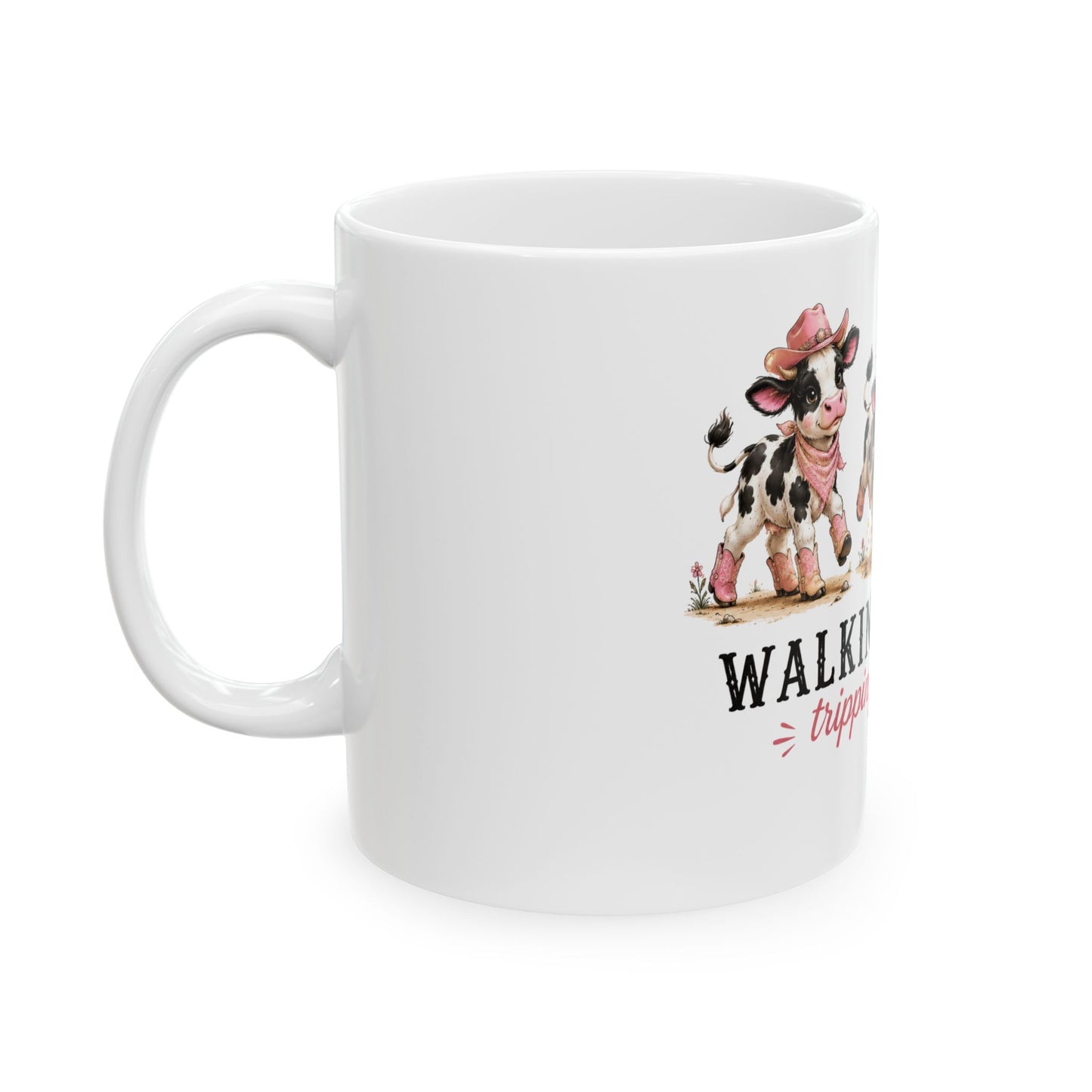 Walking By Faith Tripping Constantly Cow Mug, Christian Coffee Cup, Funny Faith Humor Graphic Quote Religious Farmhouse Coffee Mug Gift