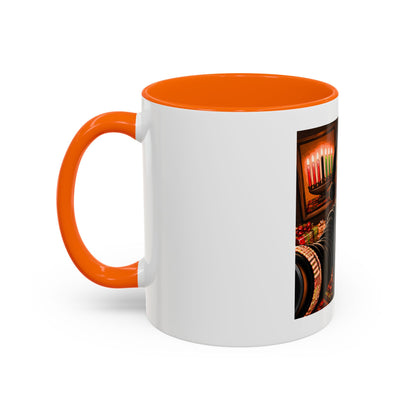 Kwanzaa Santa Mug Black Santa Claus Selfie Kinara Coffee Cup African American Christmas Kwanzaa Gift Orange Accent Mug