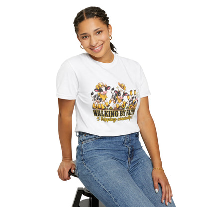 Comfort Colors® Walking By Faith Tripping Constantly Yellow Flowers Cow Shirt