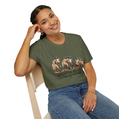Walking by Faith (Tripping Constantly) Horse Denim Cowgirl  Graphic Tee