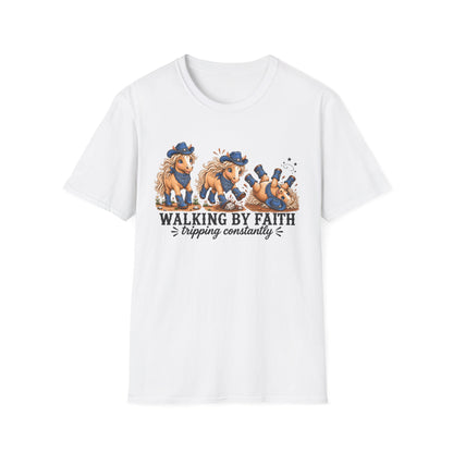 Walking by Faith (Tripping Constantly) Horse Denim Cowgirl Graphic Tee