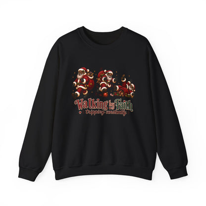 Walking By Faith Tripping Constantly Christmas Sweatshirt – Black Santa Crewneck, Afro American Holiday Shirt