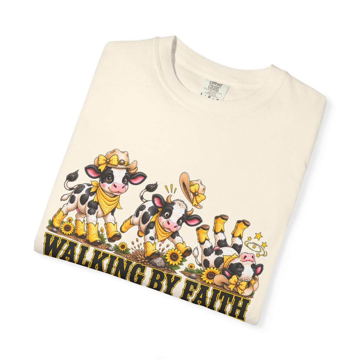 Comfort Colors® Walking By Faith Tripping Constantly Yellow Flowers Cow Shirt