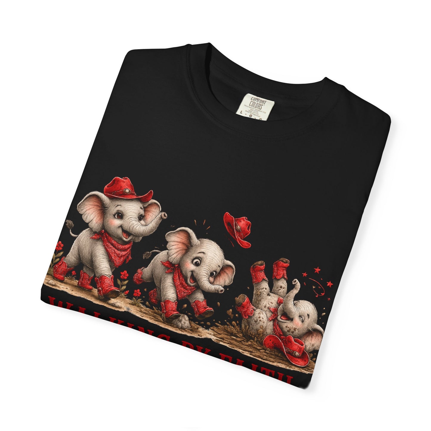 Comfort Colors® Walking By Faith tripping constantly T-Shirt | Cute Red Elephant Shirt