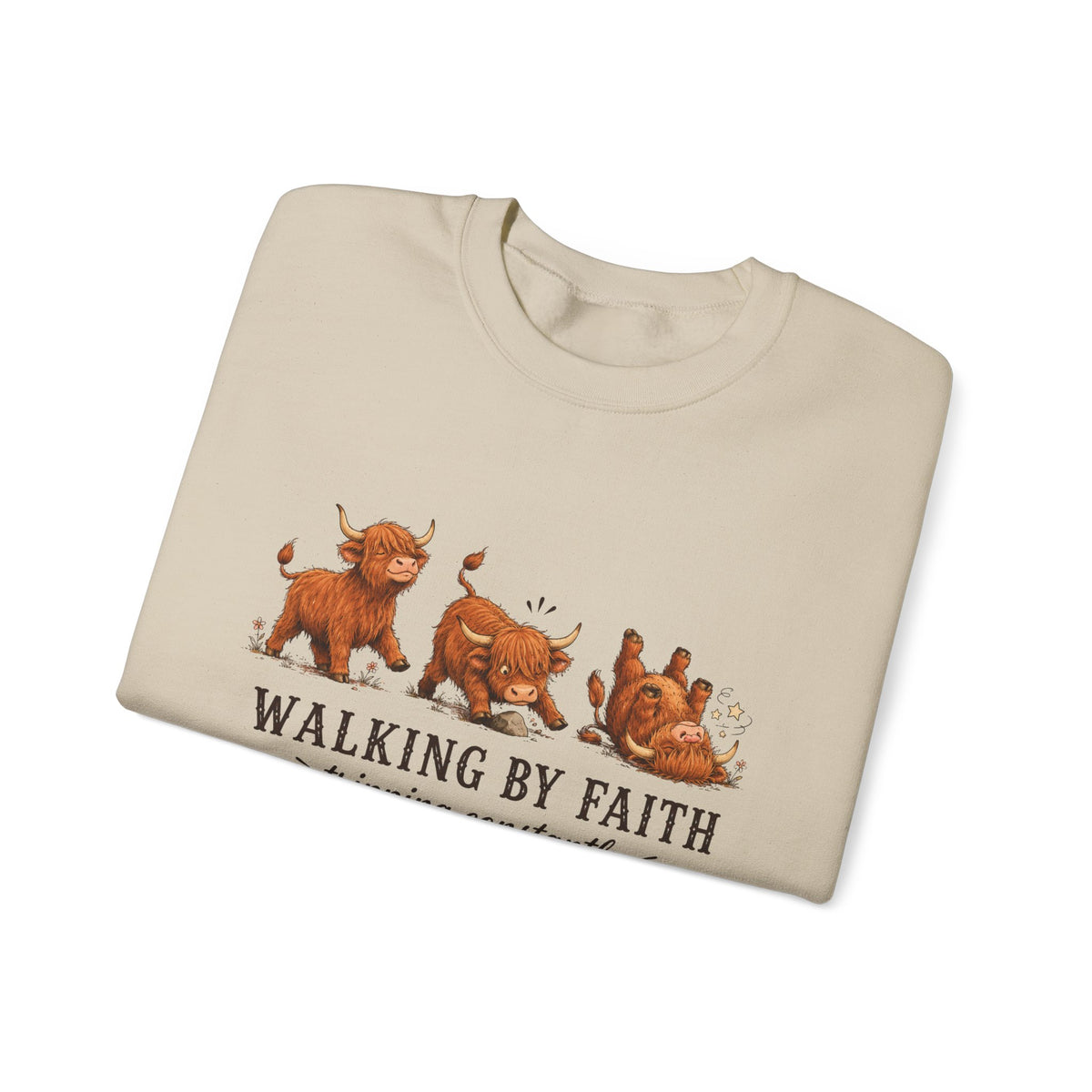 Walking By Faith Tripping Constantly Highland Cow Christmas Winter Sweatshirt