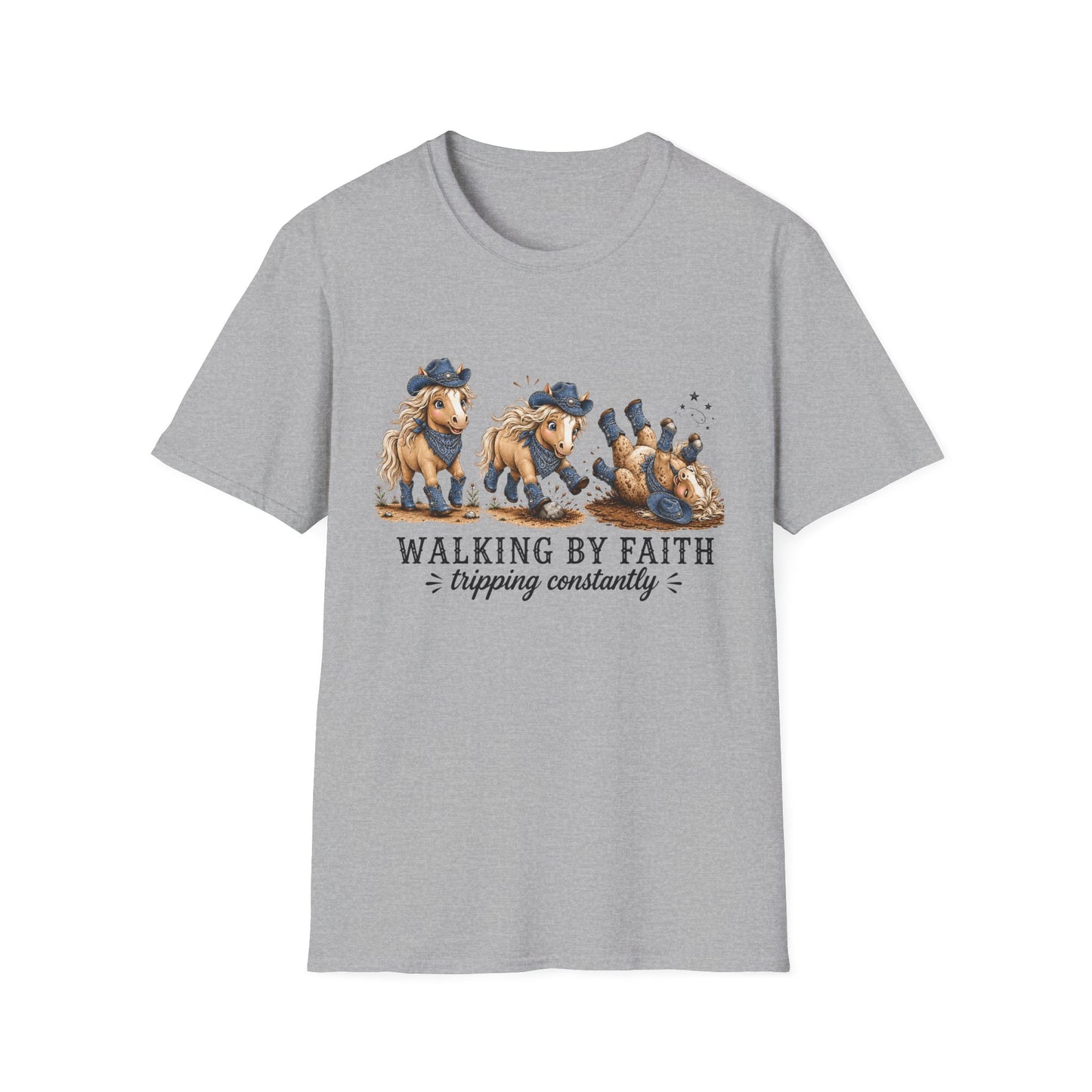 Walking by Faith (Tripping Constantly) Horse Denim Cowgirl  Graphic Tee