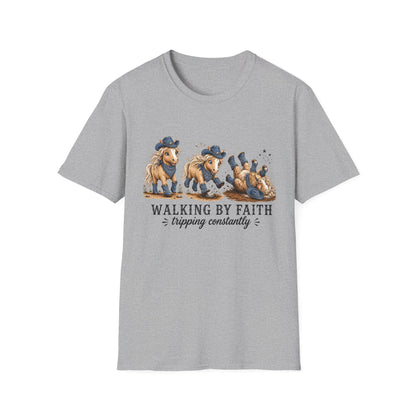 Walking by Faith (Tripping Constantly) Horse Denim Cowgirl  Graphic Tee