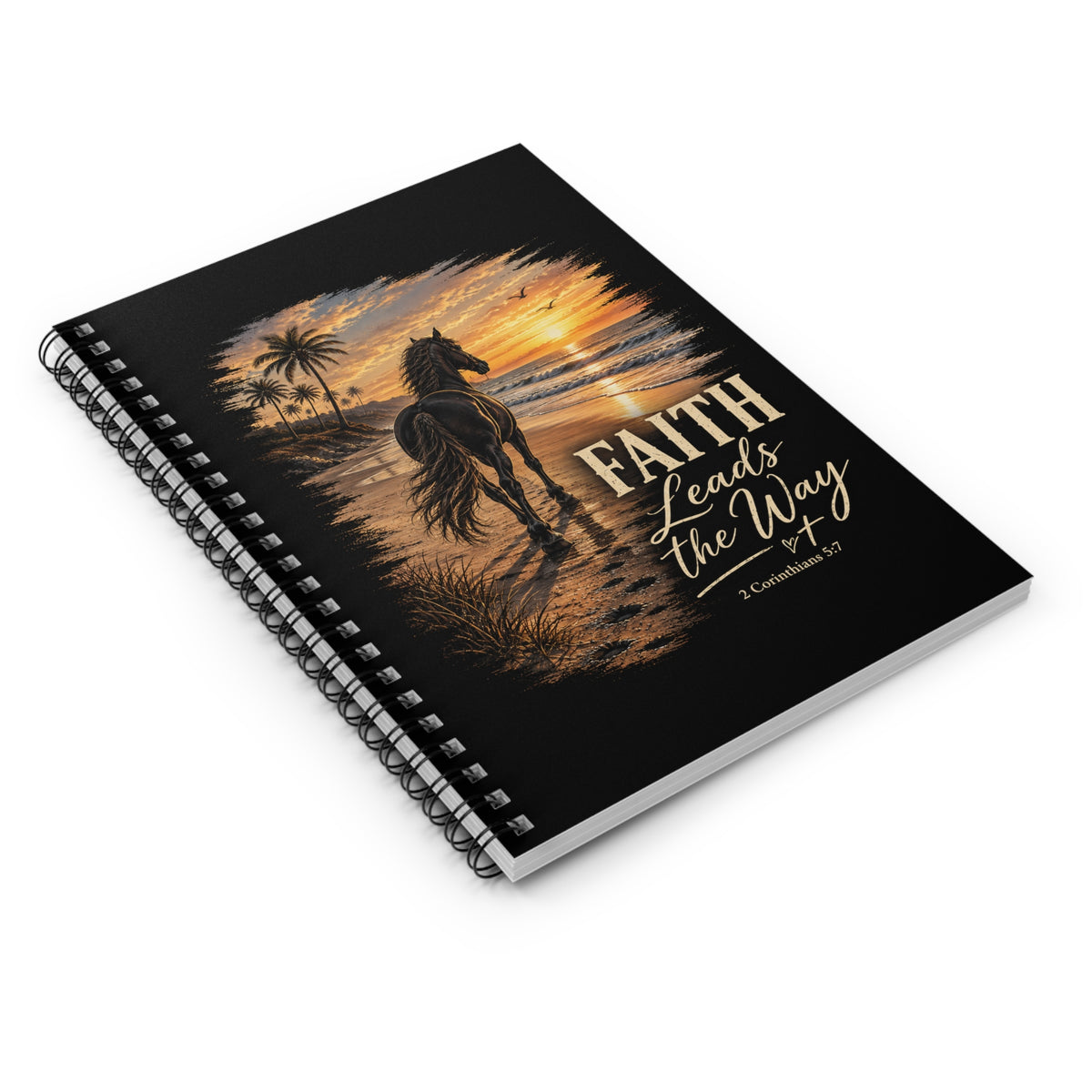 Faith Leads The Way Horse Journal | Christian Equestrian Gift | Horse Lover Bible Verse Notebook | 2 Corinthians 5:7 Spiral Journal