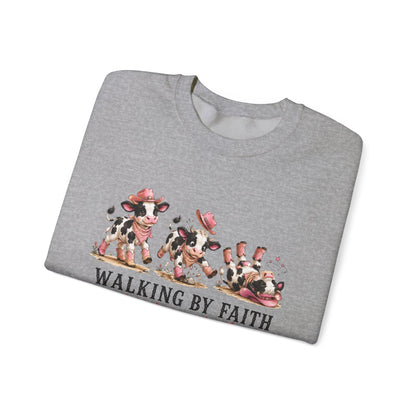 Walking By Faith Tripping Constantly Spotted Cow Sweatshirt