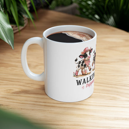 Walking By Faith Tripping Constantly Cow Mug, Christian Coffee Cup, Funny Faith Humor Graphic Quote Religious Farmhouse Coffee Mug Gift