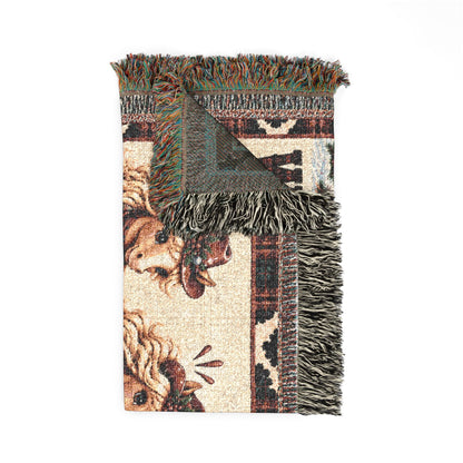 Walking By Faith Tripping Constantly Horse Christmas Woven Blanket, Plaid Cowgirl Horse Tapestry, Western Holiday Print  Home Decor Gift