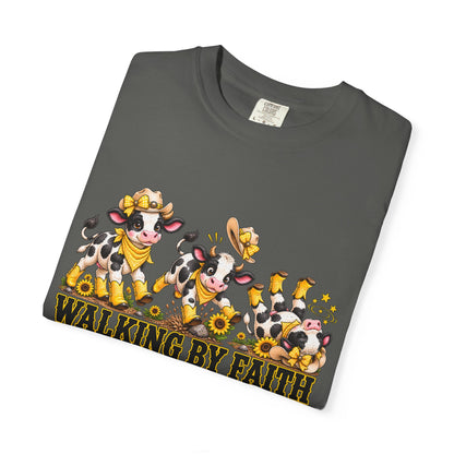 Comfort Colors® Walking By Faith Tripping Constantly Yellow Flowers Cow Shirt