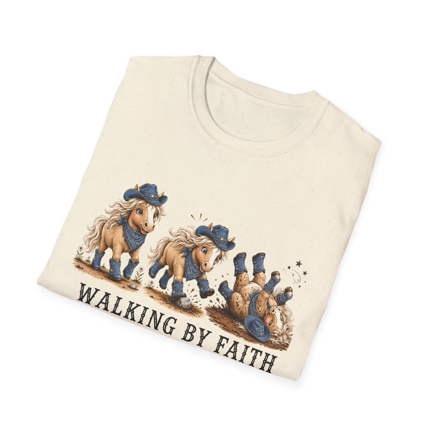 Walking by Faith (Tripping Constantly) Horse Denim Cowgirl  Graphic Tee