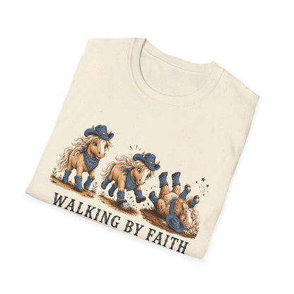 Walking by Faith (Tripping Constantly) Horse Denim Cowgirl  Graphic Tee