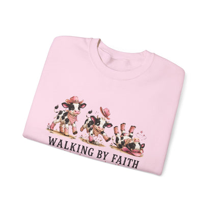 Walking By Faith Tripping Constantly Cow Winter Holiday Sweatshirt