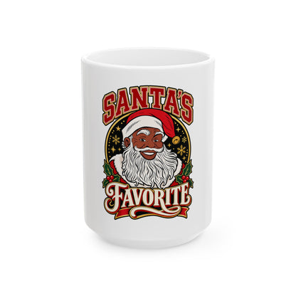 Black Santa's Favorite Mug, Christmas Ceramic Coffee Cup 15oz, Black Santa Claus Mug, Cute Christmas Gift Mug for Coffee or Cocoa Lovers