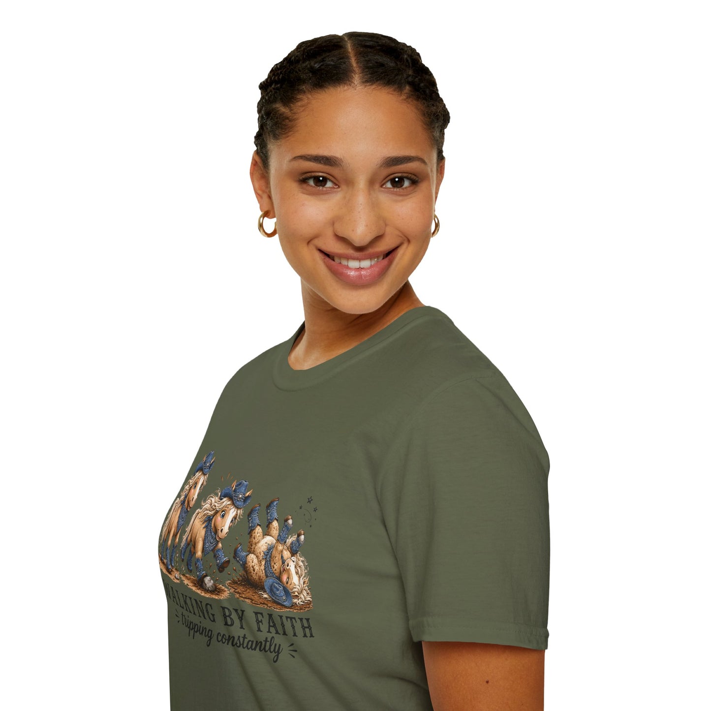 Walking by Faith (Tripping Constantly) Horse Denim Cowgirl  Graphic Tee