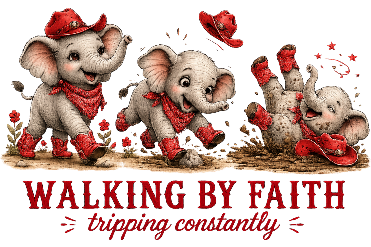 Walking By Faith Tripping Constantly Cute Red Elephant Digital Download