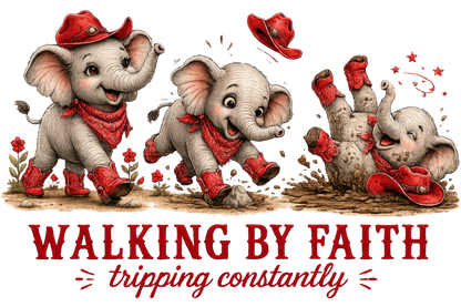 Walking By Faith Tripping Constantly Cute Red Elephant Digital Download